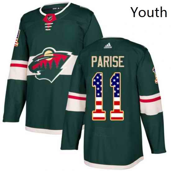 Youth Adidas Minnesota Wild 11 Zach Parise Authentic Green USA Flag Fashion NHL Jersey